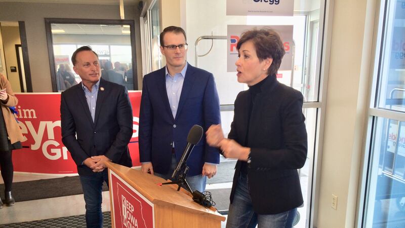 Iowa Governor Kim Reynolds was joined by Secretary of State Paul Pate and Lt. Governor Adam...