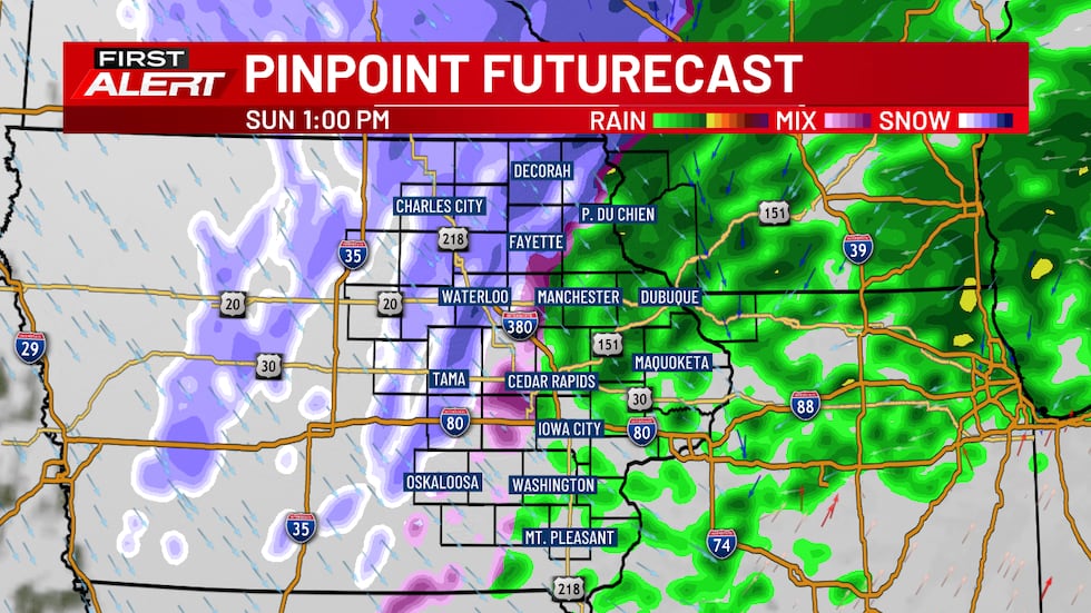 Pinpoint Futurecast - Rain will turn to sleet before turning to snow