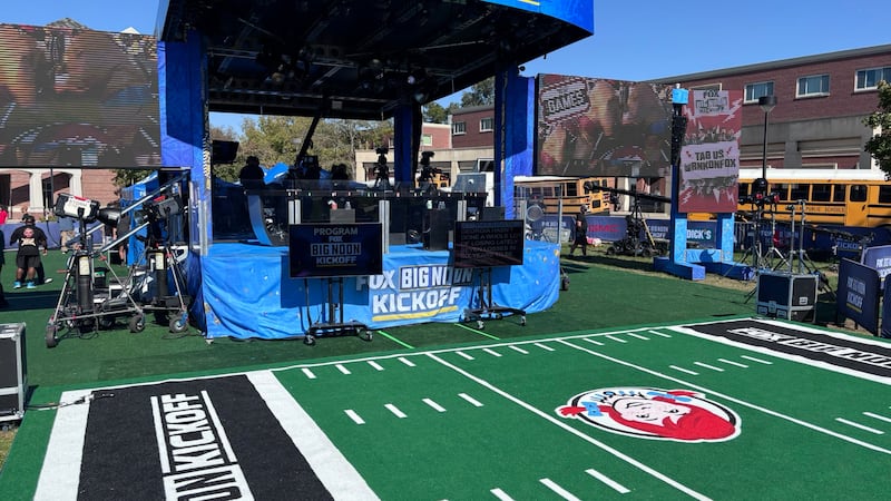 Big Noon Kickoff is set up at Meier Commons on the University of Nebraska campus.