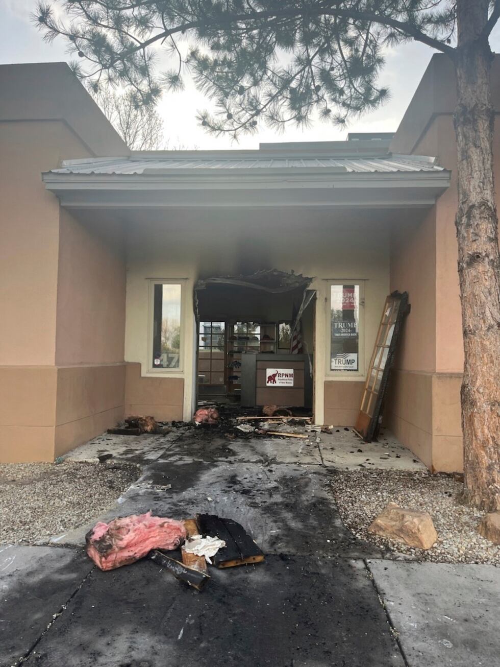 This photo provided by the Republican Party of New Mexico shows damage to the group's...