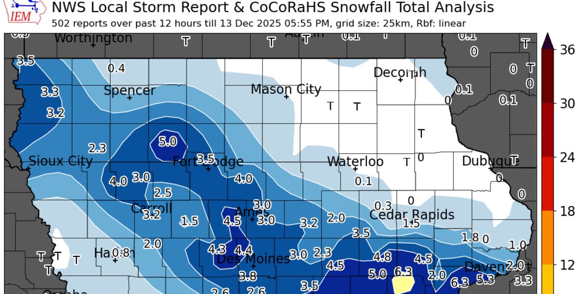 Appleton Snowfall Total Snowfall totals from Saturday, December 13th