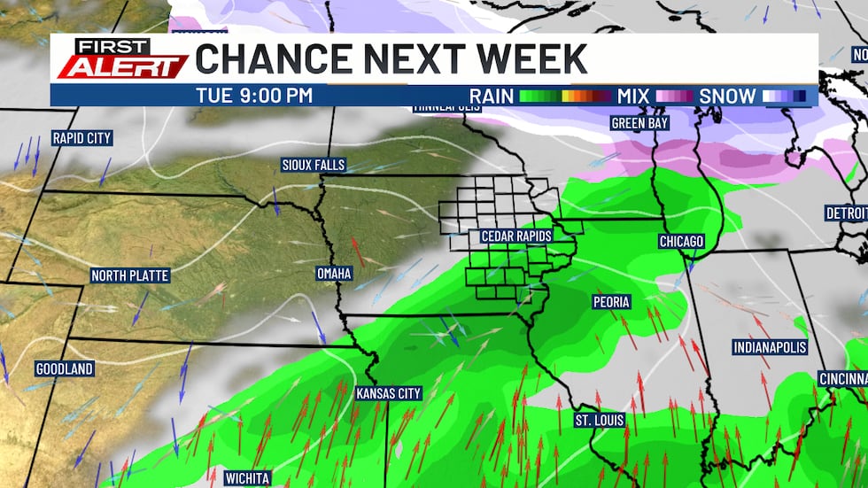 Tuesday has another chance for some showers and storms.
