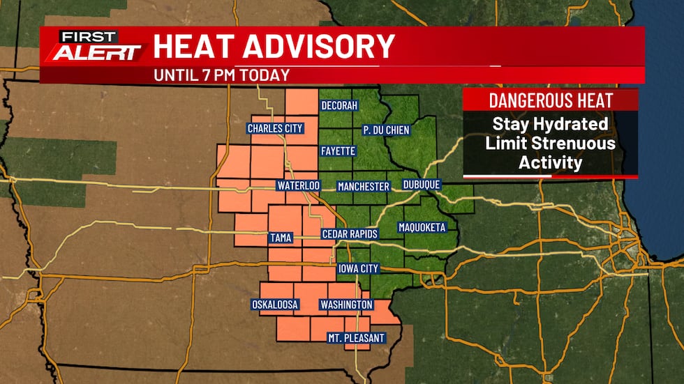 A Heat Advisory is in effect this afternoon for our western and southern counties.