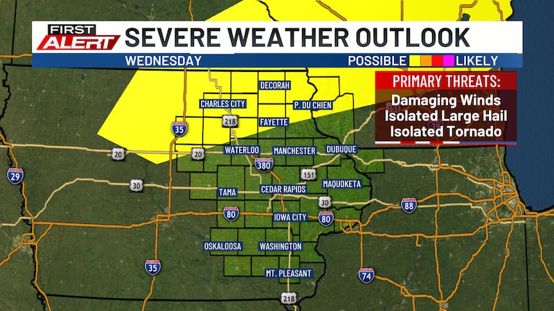 The risk of severe thunderstorms on Wednesday, July 8, 2026.