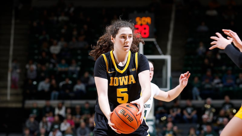 Iowa's Ava Heiden plays during an NCAA basketball game on Sunday, Dec. 15, 2024, in East...