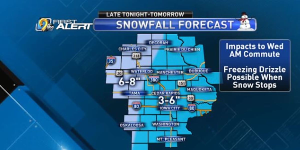 Start looking for snow after 9 p.m. Tuesday
