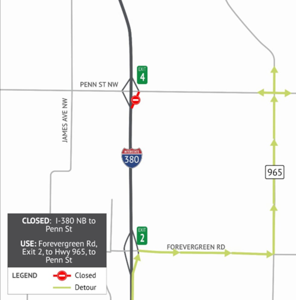 Iowa DOT I-380 Exit 4 closure