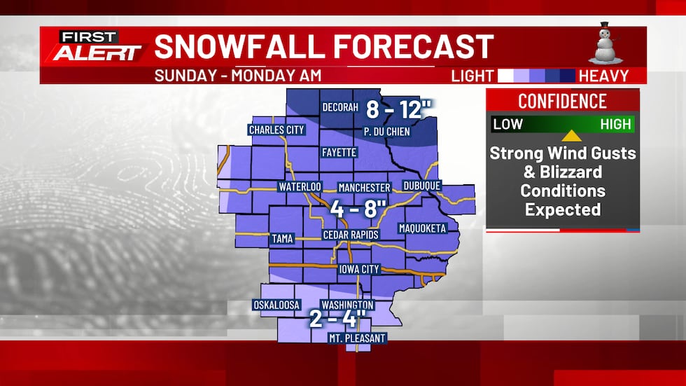 Snowfall Forecast - Most will see up to 8 inches of snow