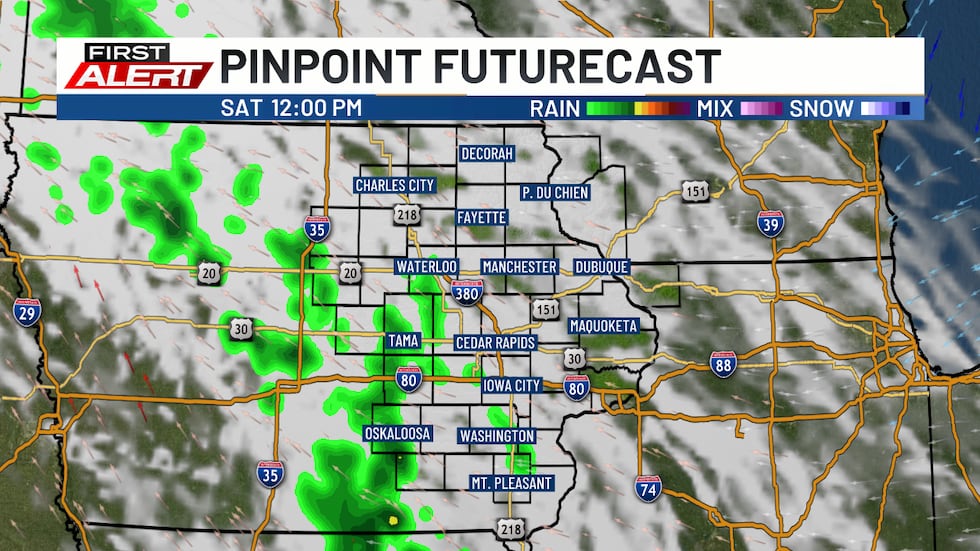 Pinpoint Futurecast - Isolated showers this afternoon