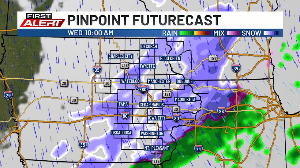 Scattered rain and snow showers are in the forecast for Wednesday, especially in the morning.