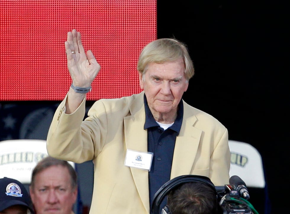 Former NFL football player Raymond Berry is introduced during the induction ceremony at the...
