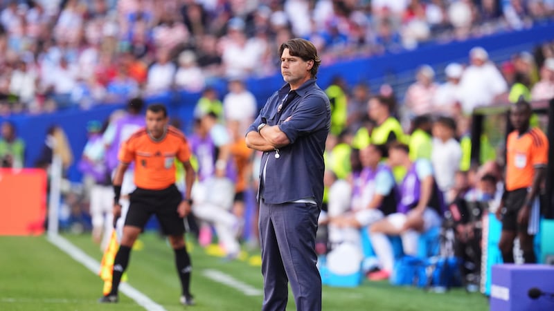 United States head coach Mauricio Pochettino looks on during the World Cup round of 16 soccer...
