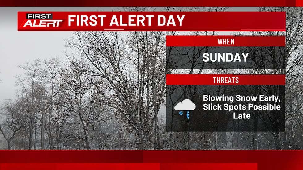 First Alert Day Issued - Sunday is a First Alert Day due to potential travel issues caused by...