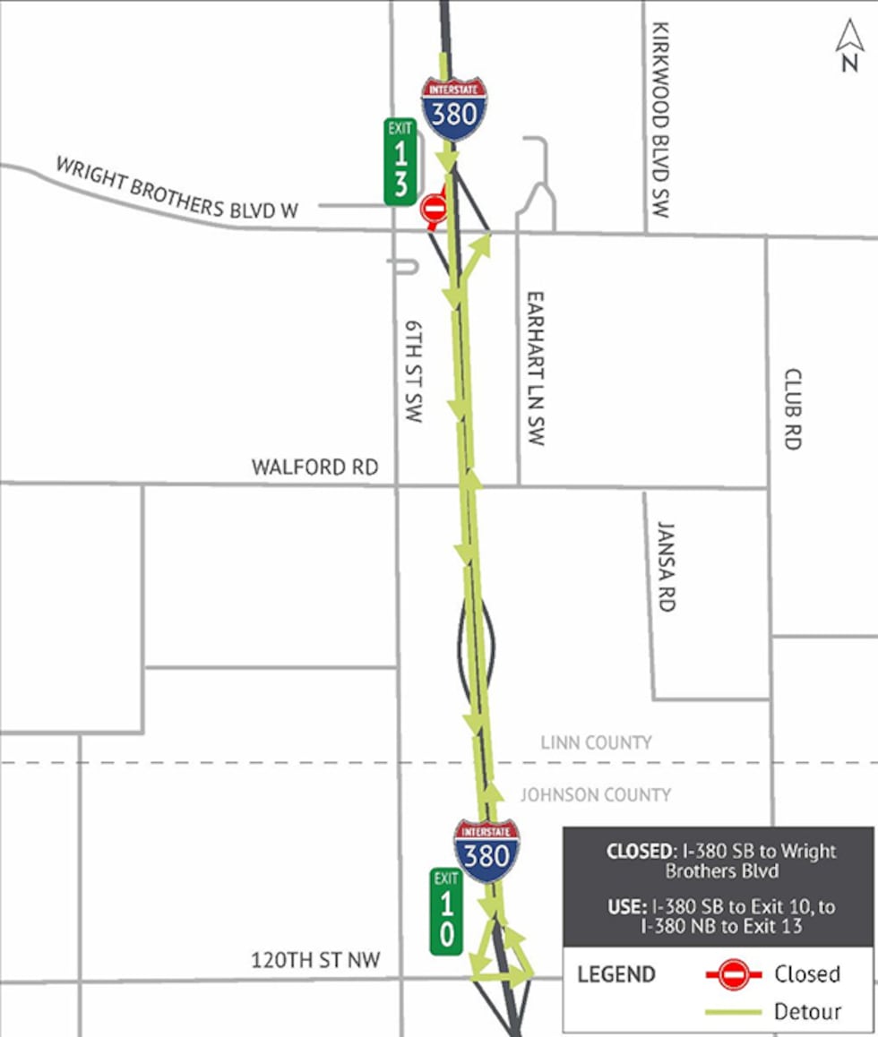 I-380 ramp to airport to close overnight