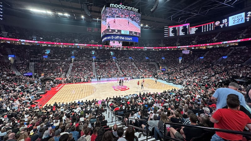 Fans fill Moda Center during a WNBA basketball game between the Portland Fire and the Indiana...