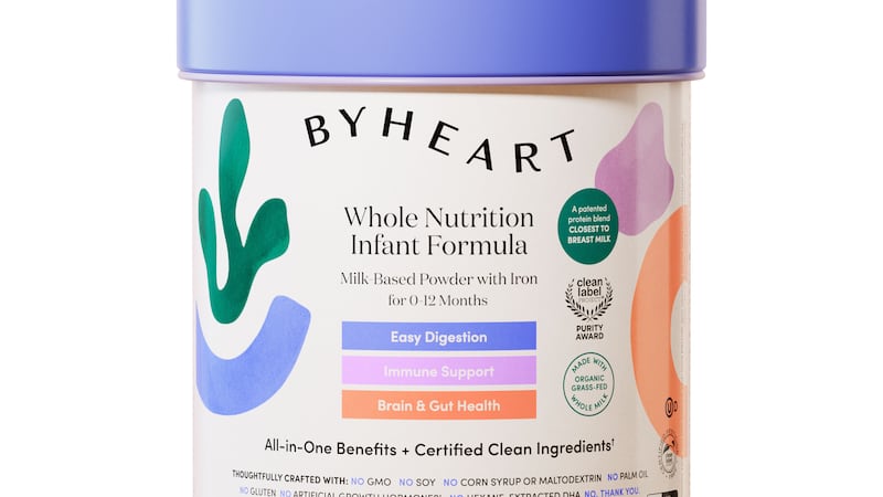 This undated image provided by ByHeart shows ByHeart formula products. (ByHeart via AP)