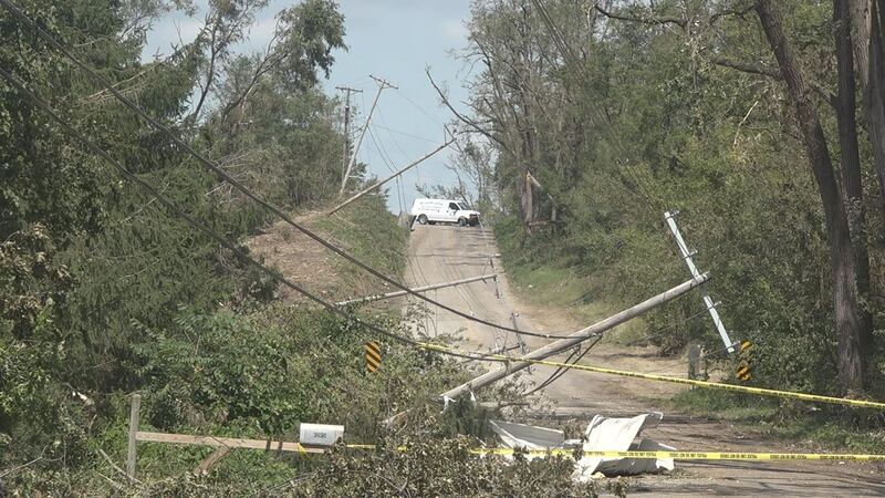 Downed power lines along 18th St. SW in Cedar Rapids on Friday, August 14, 2020. (Aaron...