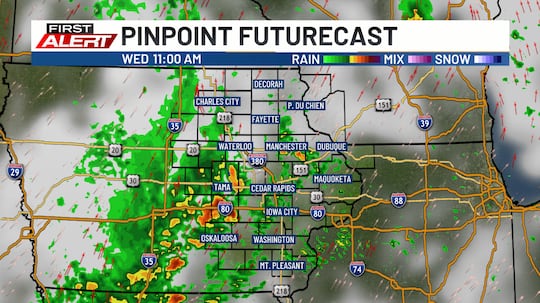 Scattered storms are possible in the late morning and early afternoon on Wednesday.