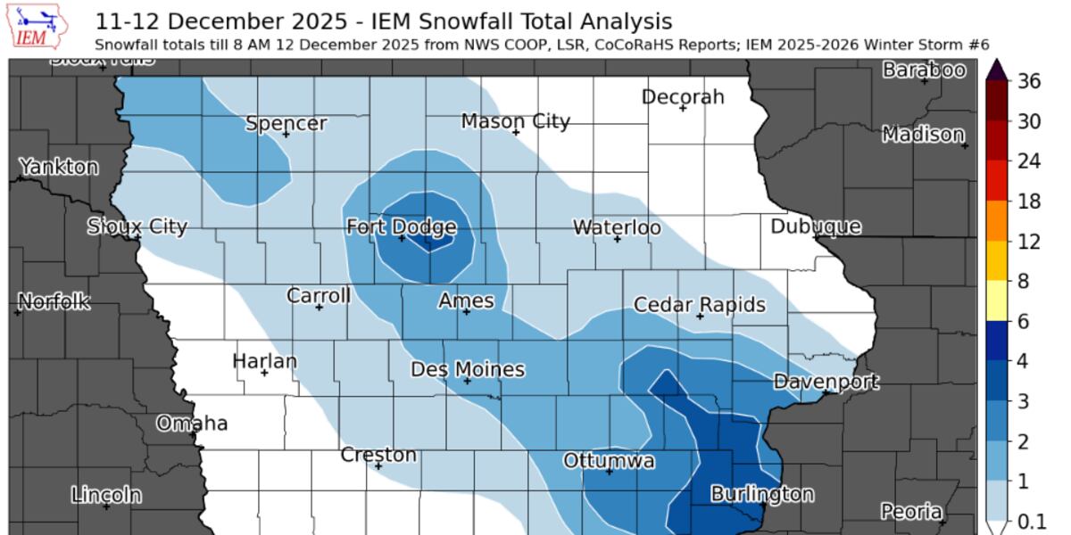 Appleton Snowfall Total Snowfall totals from December 11