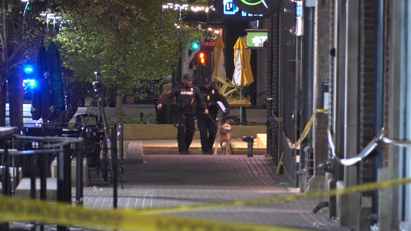 Iowa City Police closed off the Ped Mall downtown after five people were shot on April 19, 2026.