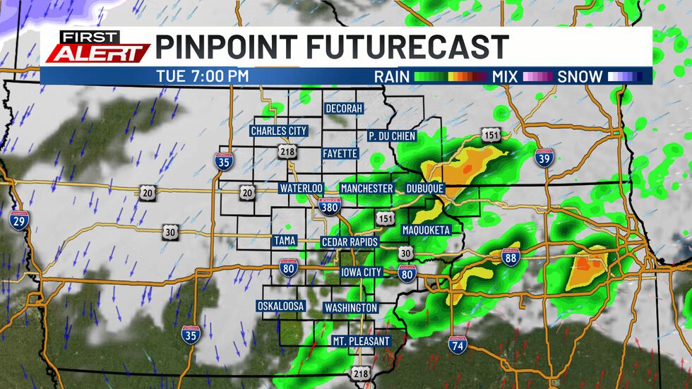 Scattered storms are still a possibility for a narrow window of time on Tuesday evening.