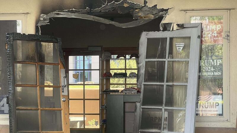 This photo provided by the Republican Party of New Mexico shows damage to the group's...