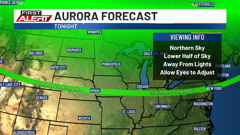The northern lights could be viewable Tuesday night if things come together just right.